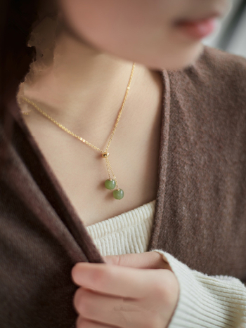 Colier din jad Hetian natural, reglabil, lanț răsucit, pandantiv din argint 925, lungime 45 cm