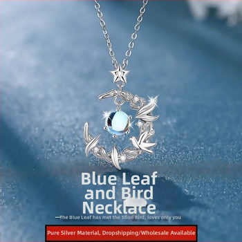 Ogrlica Moonstone od srebra 999 s motivom ptice, lanac križnog tipa, podesiva duljina 41–50 cm, proljeće 2025