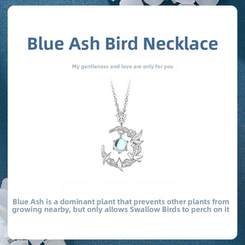 Ogrlica Moonstone od srebra 999 s motivom ptice, lanac križnog tipa, podesiva duljina 41–50 cm, proljeće 2025