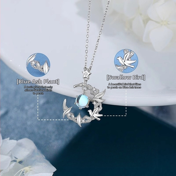 Ogrlica Moonstone od srebra 999 s motivom ptice, lanac križnog tipa, podesiva duljina 41–50 cm, proljeće 2025