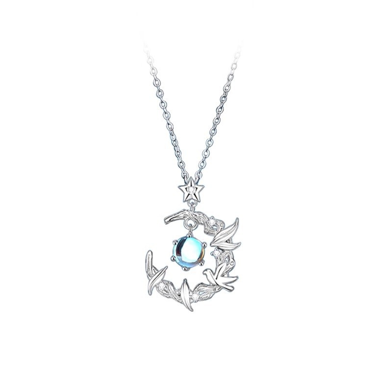 Ogrlica Moonstone od srebra 999 s motivom ptice, lanac križnog tipa, podesiva duljina 41–50 cm, proljeće 2025