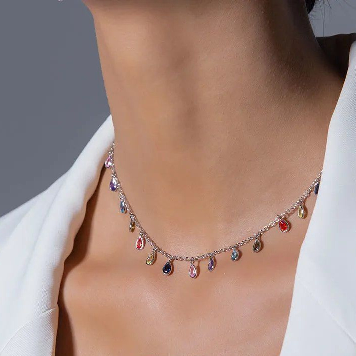 Geometrijski bakreni ogrlica s rhinestone privjeskom, elektroplirano, krížni lanac, ženski set nakita