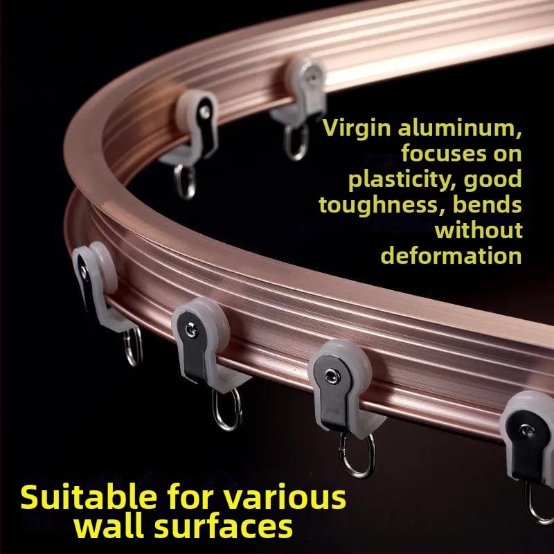 Morant aluminijska šina za zavjese — zakrivljena LU-type vrsta, tiha vodilica, gornja montaža, kutni prozor, jedan/dva vodiča