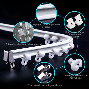 Baijuyi Alumiiniumist kõver kardinatee juhtmüsteem – üla- või külgmine paigaldus, ühe- või kahekanaliline rada, kohandatav