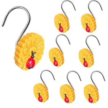 Aizkaru āķis, S-veida dekoratīvs ar saulespuķēm, metāls, Ming Crown, vienkāršs moderns stils