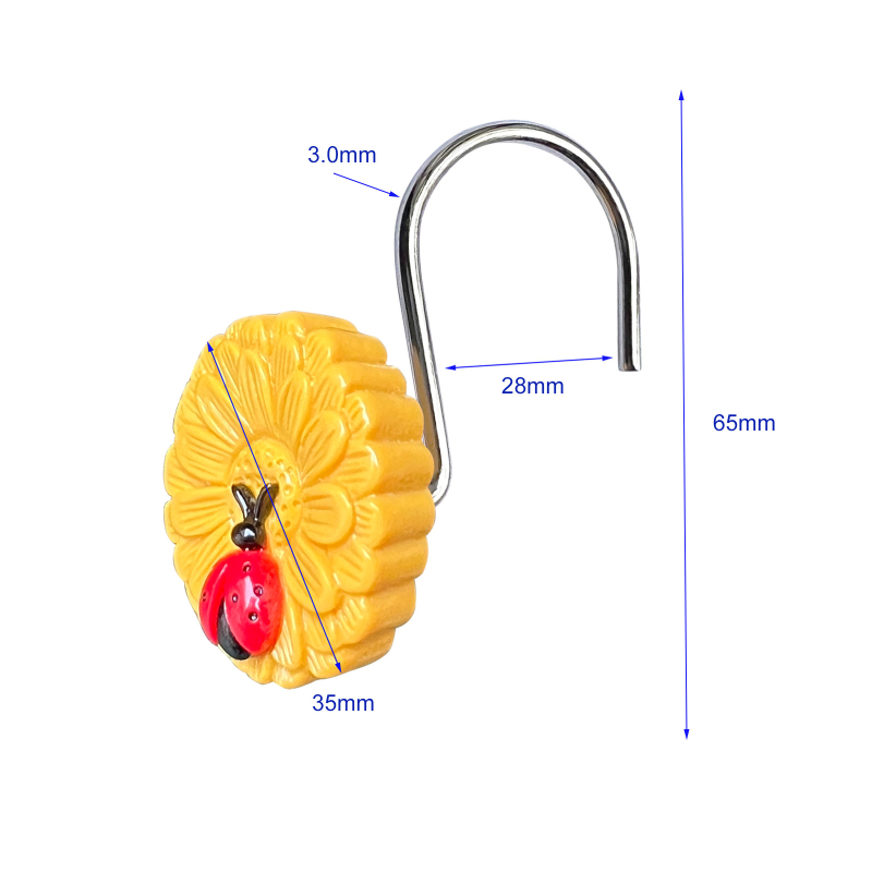 Aizkaru āķis, S-veida dekoratīvs ar saulespuķēm, metāls, Ming Crown, vienkāršs moderns stils