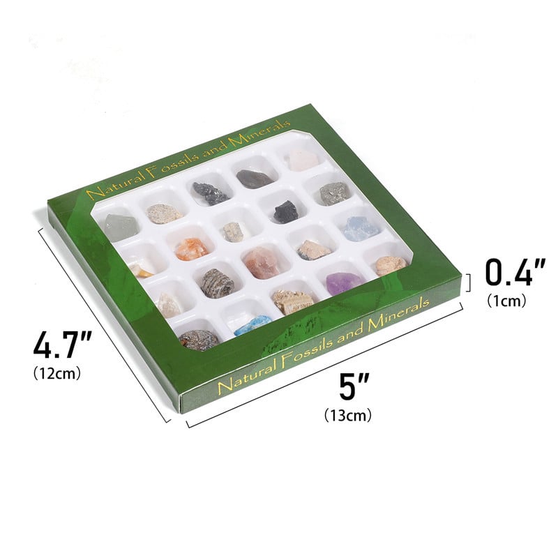 Set mineralnih fosilnih uzoraka, 20 vrsta u kutiji, sirovi kamen, kristalni šljunak, kartonska ambalaža, Arthur Jewelry