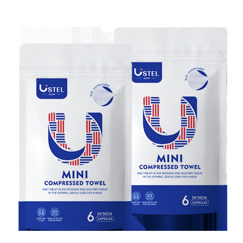 USTEL Ühekordne kompressitud näopuhastuslapp – mitte-kootud materjal, ≥50 g, 6 tk/pakk, 288 pakk/kast