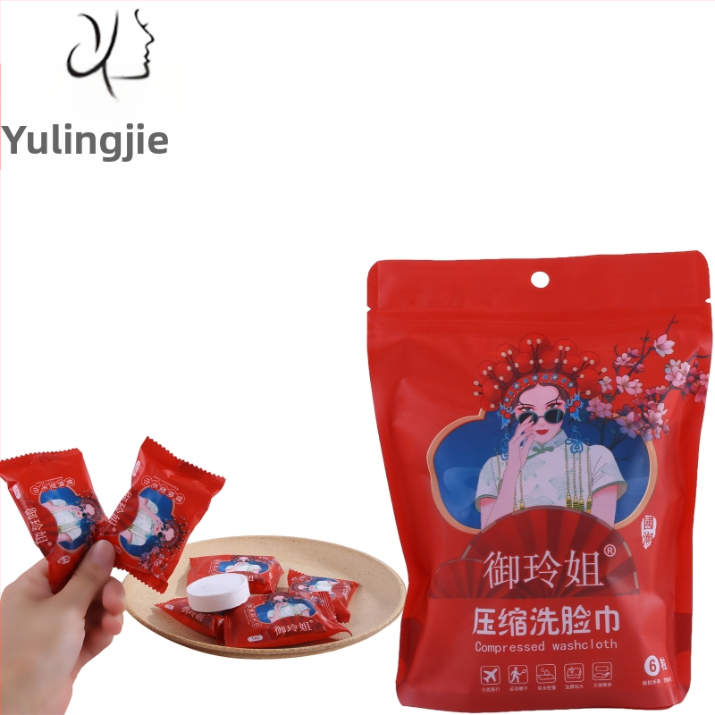 Ühekordne tihendatud näopuhastusrätik — viskooskiud, 100% taimsed kiud; kaal 50 g või rohkem; bränd Sister Yuling; meigieemaldus