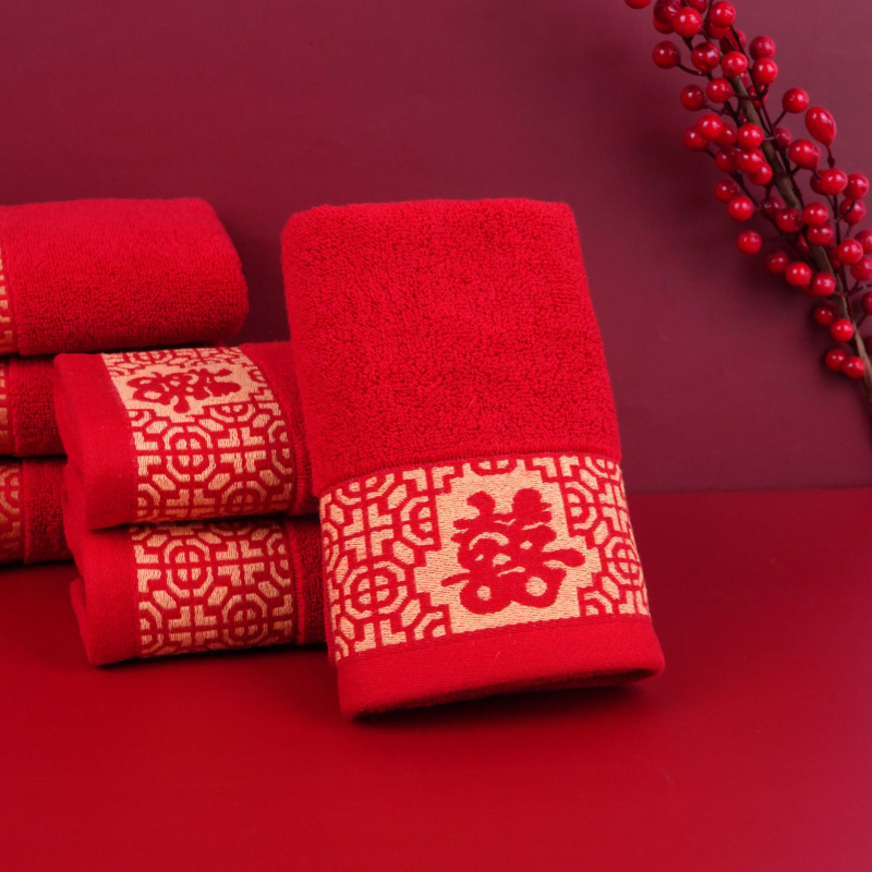 Crveni pamučni jacquard ručnik za svadbu, dar gostima, kućna upotreba