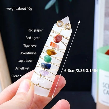 Dekorativna stolna ukras od prirodnog gipsa: šestokutna prizma s zlatom žicom, bijeli kristal, 42 g