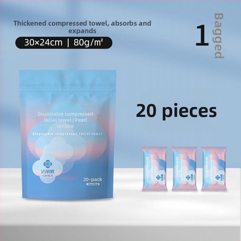 Kompaktne ühekordne rätik – regenereeritud tselluloosi kiud, 50 g ja rohkem, kaubamärk Grace/Jie LiYa, eraldi pakendatud, reisidele/hotellidele MRJ785