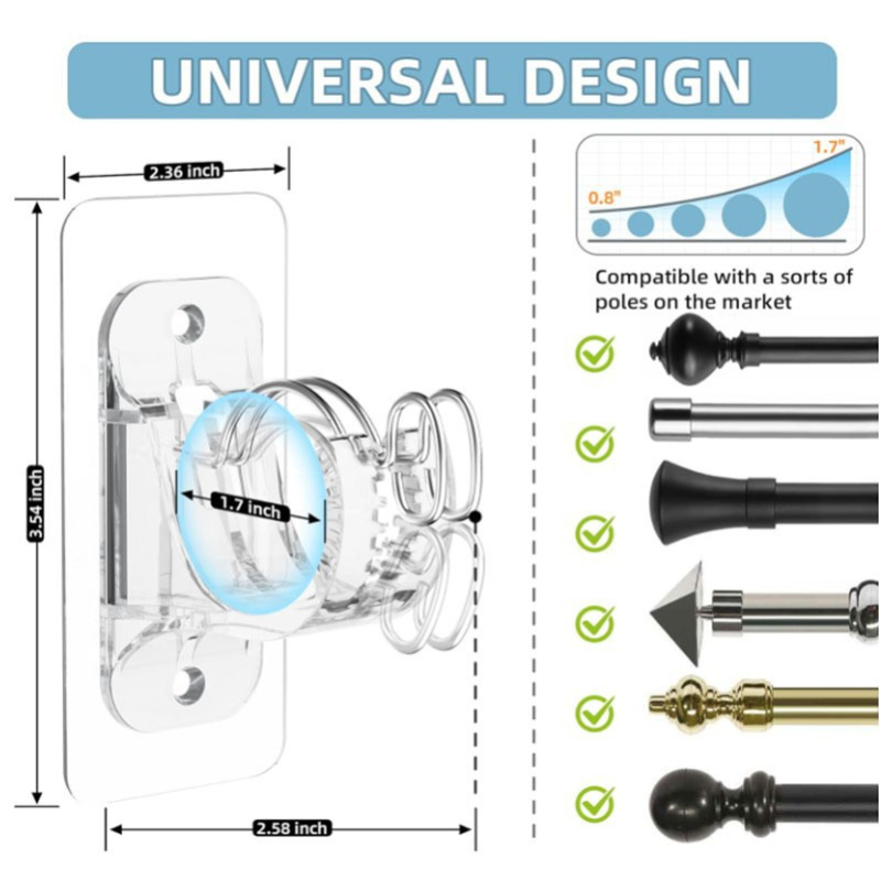 Ljepljivi nosač zavjesne šipke s podesivim kukom — ABS, moderni minimalisticki stil, nosivost 1–3 kg