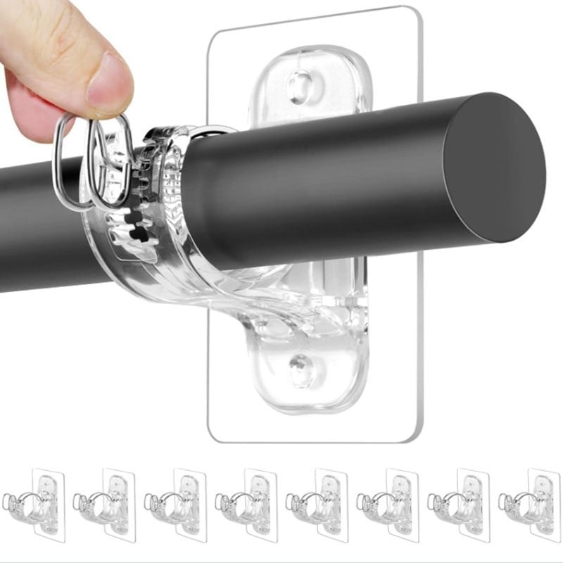 Držiak na závesovú tyč s lepiacim uchytením, nastaviteľný háčik — ABS materiál, moderný minimalistický štýl, nosnosť 1–3 kg