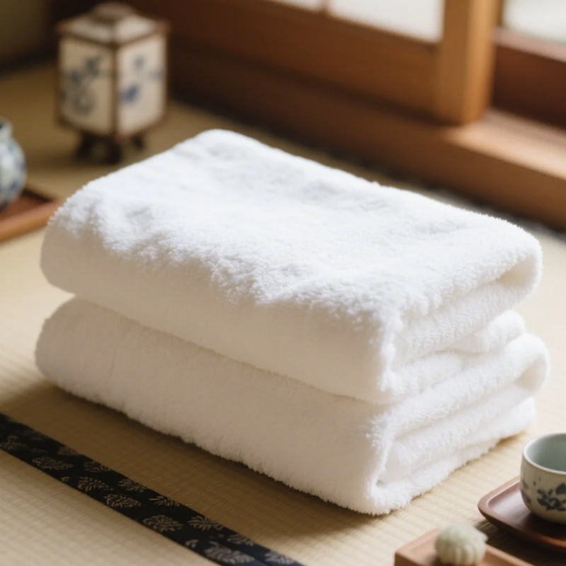 Prosop de baie stil Japonez din bumbac - țesătură simplă, 32 fire, 100-120 g/m², pentru uz casnic și hotelier