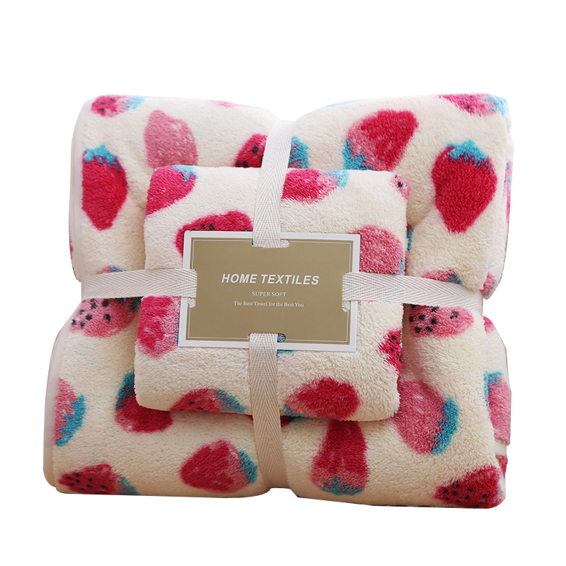 Set ručnika Cartoon Coral Fleece – 2 komada, ručnici za kupanje i za lice, 368 g, vlakno pređa, tiskani logo