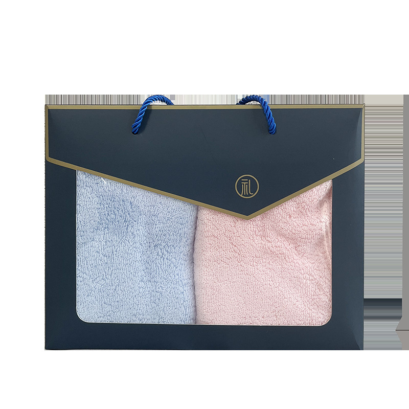 Dvostruki set pamukovih ručnika za lice, 32s pređa, 90 g, vez i završni šav, Little jushi