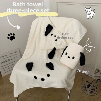 Set uterák do kúpeľne s karikatúrnym psom, obsahuje obväzovacie kúpeľové šaty a sušiaci klobúk; korál fleece; 260 g/m2; séria Finding Nemo; tlač loga dostupná