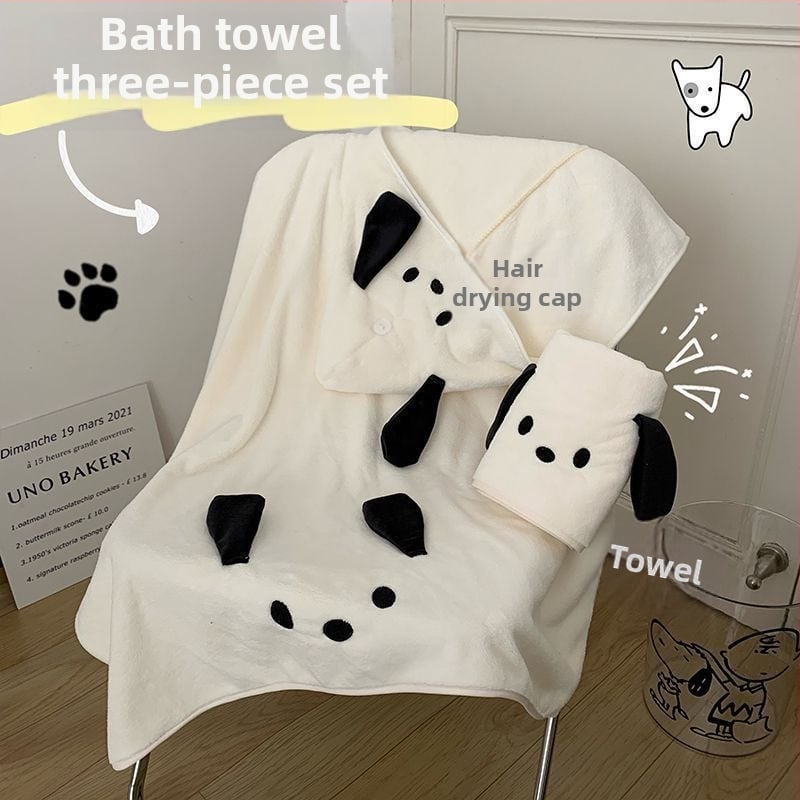 Set uterák do kúpeľne s karikatúrnym psom, obsahuje obväzovacie kúpeľové šaty a sušiaci klobúk; korál fleece; 260 g/m2; séria Finding Nemo; tlač loga dostupná