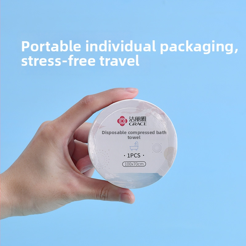 Ühekordne tihendatud vannrätik, eraldi pakendatud reisimiseks, lisaks paksem näorätik; 100% regenereeritud tselluloosi kiud; taimsed kiud; kiire imendumine 0–5 s.