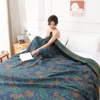 Памучно марля хавлиено одеяло — многослойно, флорален принт, 1500–1999 g, подходящо за всички сезони, модерен минималистичен стил