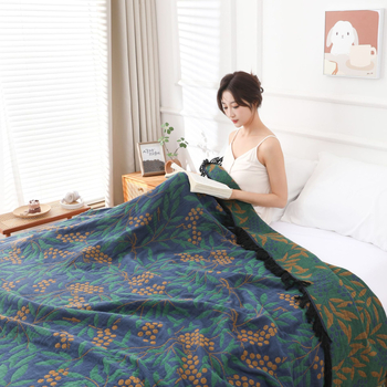 Памучно марля хавлиено одеяло — многослойно, флорален принт, 1500–1999 g, подходящо за всички сезони, модерен минималистичен стил