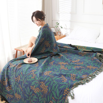 Памучно марля хавлиено одеяло — многослойно, флорален принт, 1500–1999 g, подходящо за всички сезони, модерен минималистичен стил