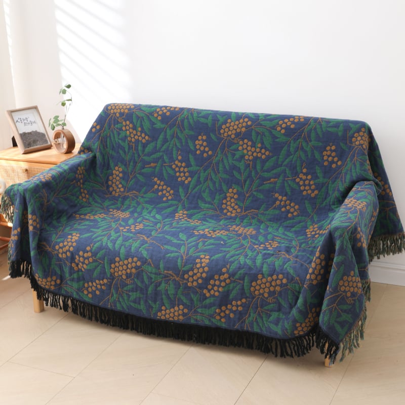 Памучно марля хавлиено одеяло — многослойно, флорален принт, 1500–1999 g, подходящо за всички сезони, модерен минималистичен стил