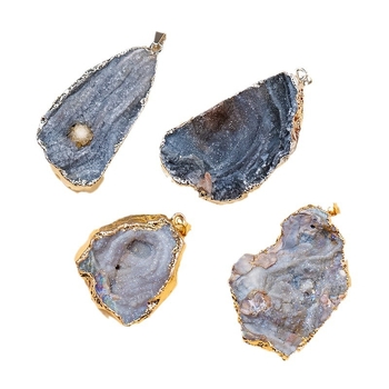 Természetes galaxikus achát kristály klaszter medálos nyaklánc, szabálytalan csillag alakú felületekkel