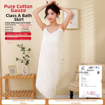 Kúpeľová sukňa z čistej bavlny, štvorvrstvová gáza, nastaviteľné ramienka, otvorený chrbát, absorpčná látka