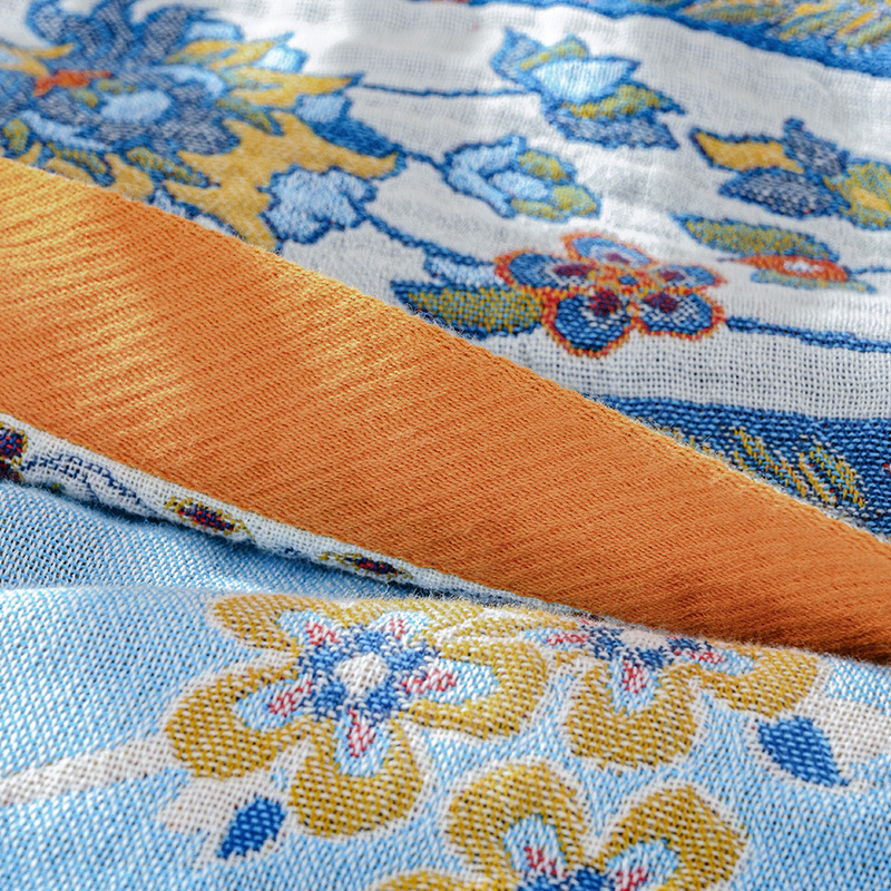 Medvilninė gauzė keturių sluoksnių rankšluosčių pledas, visoms sezonoms, augalų ir gėlių raštas, modernus paprastas stilius (svoris 1500–1999 g; medžiaga: medvilnė; kokybė: pirmoji klasė)