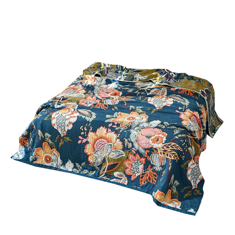 Kanapéra való törölközőtakaró — 100% pamut, négy réteg géz, nyári vékony kivitel, táj mintás, reaktív nyomtatás, súly 1,1–1,5 kg