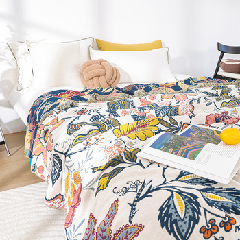 Többszörös rétegű, négy évszakos pamut géz törölköző-takaró bojtokkal — bőrbarát, reaktív nyomtatás és festés, első osztály, típus: törölköző-pled