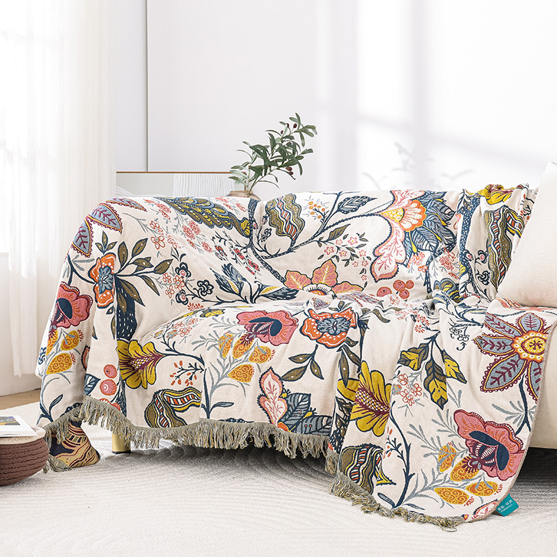 Többszörös rétegű, négy évszakos pamut géz törölköző-takaró bojtokkal — bőrbarát, reaktív nyomtatás és festés, első osztály, típus: törölköző-pled