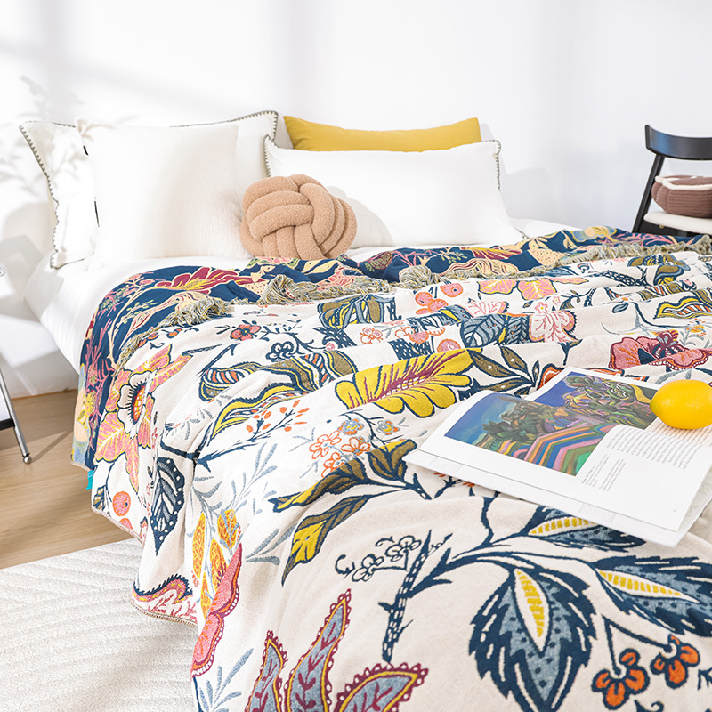 Többszörös rétegű, négy évszakos pamut géz törölköző-takaró bojtokkal — bőrbarát, reaktív nyomtatás és festés, első osztály, típus: törölköző-pled