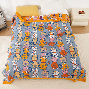 Öt rétegű pamut géz törölköző pléd – Nyár, 0.55–1.0 kg, reaktív nyomtatás, rajzfilm mintázat