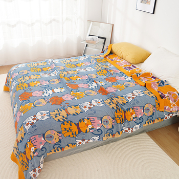 Öt rétegű pamut géz törölköző pléd – Nyár, 0.55–1.0 kg, reaktív nyomtatás, rajzfilm mintázat