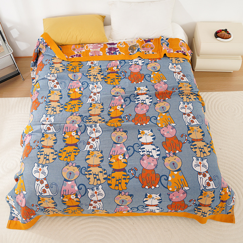 Öt rétegű pamut géz törölköző pléd – Nyár, 0.55–1.0 kg, reaktív nyomtatás, rajzfilm mintázat