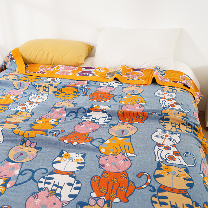 Öt rétegű pamut géz törölköző pléd – Nyár, 0.55–1.0 kg, reaktív nyomtatás, rajzfilm mintázat