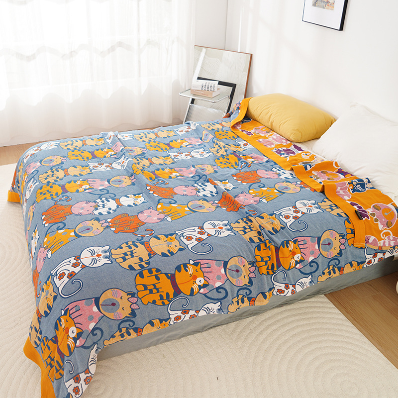 Öt rétegű pamut géz törölköző pléd – Nyár, 0.55–1.0 kg, reaktív nyomtatás, rajzfilm mintázat