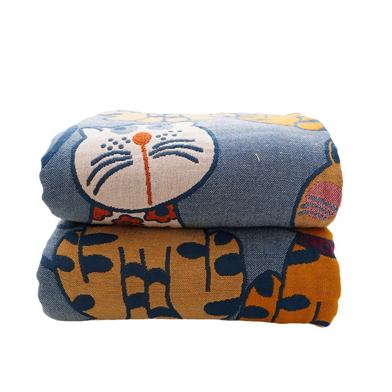Öt rétegű pamut géz törölköző pléd – Nyár, 0.55–1.0 kg, reaktív nyomtatás, rajzfilm mintázat