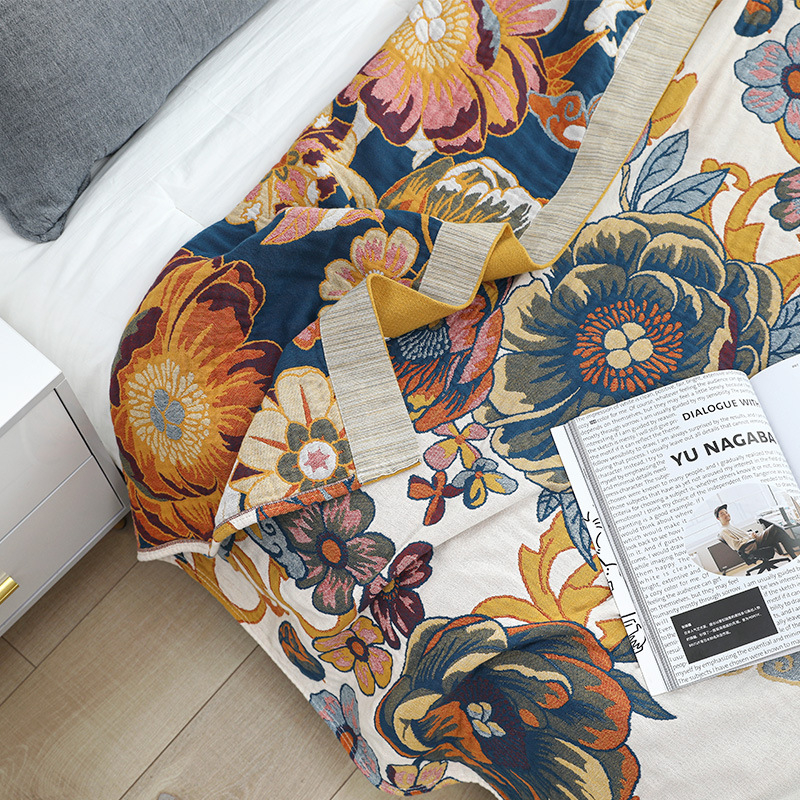 Πενταστρωμένη βαμβακερή γάζα κουβέρτα πετσέτας, 1500 g, καλοκαίρι, μοτίβο λουλουδιών