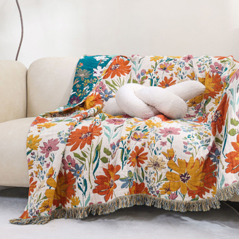 Pamut törölköző-pléd virágos mintával, reaktív nyomtatás és színezés, tavasz–ősz