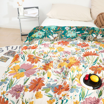 Pamut törölköző-pléd virágos mintával, reaktív nyomtatás és színezés, tavasz–ősz