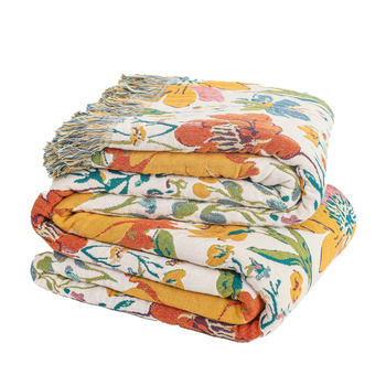 Pamut törölköző-pléd virágos mintával, reaktív nyomtatás és színezés, tavasz–ősz