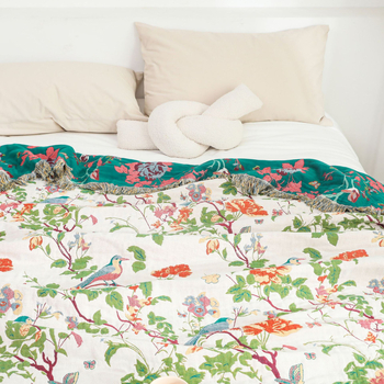 Törölköző jellegű pléd 100% pamut, reaktív nyomtatás, virágos mintával, tavasz–ősz szezonra