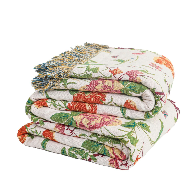 Törölköző jellegű pléd 100% pamut, reaktív nyomtatás, virágos mintával, tavasz–ősz szezonra