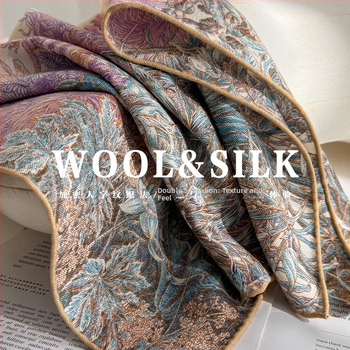 Șal pătrat din mătase și lână, țesătură Warp Knit, protecție solară, protecție împotriva prafului, pentru toate anotimpurile, Nr. Z5-002-#32 Forest Landscape