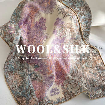 Șal pătrat din mătase și lână, țesătură Warp Knit, protecție solară, protecție împotriva prafului, pentru toate anotimpurile, Nr. Z5-002-#32 Forest Landscape