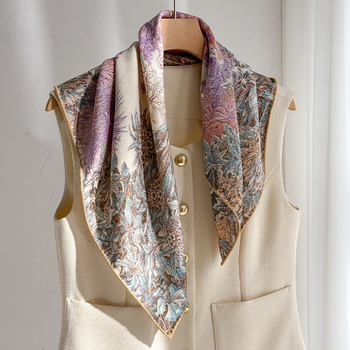 Șal pătrat din mătase și lână, țesătură Warp Knit, protecție solară, protecție împotriva prafului, pentru toate anotimpurile, Nr. Z5-002-#32 Forest Landscape